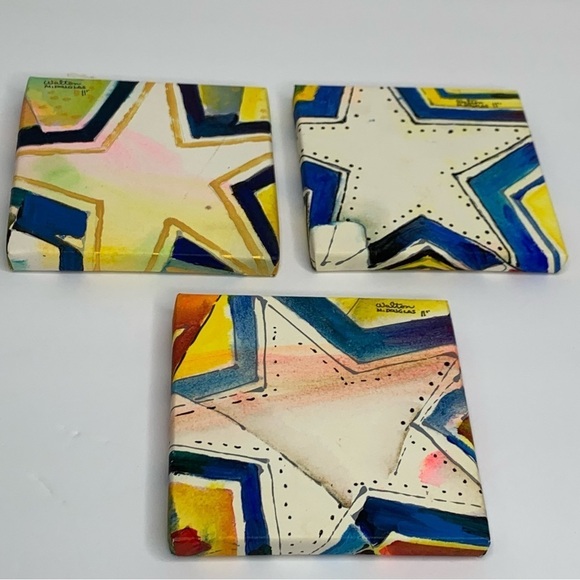 Set of Three Hand Painted Stars Signed by Artist Super Cute Home Decor - Picture 1 of 10